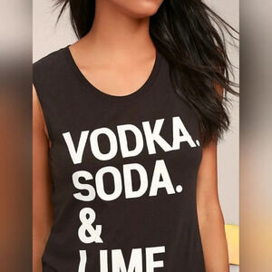 Chaser Vodka Soda Lime Washed Black Muscle‎ Tee, Size XS